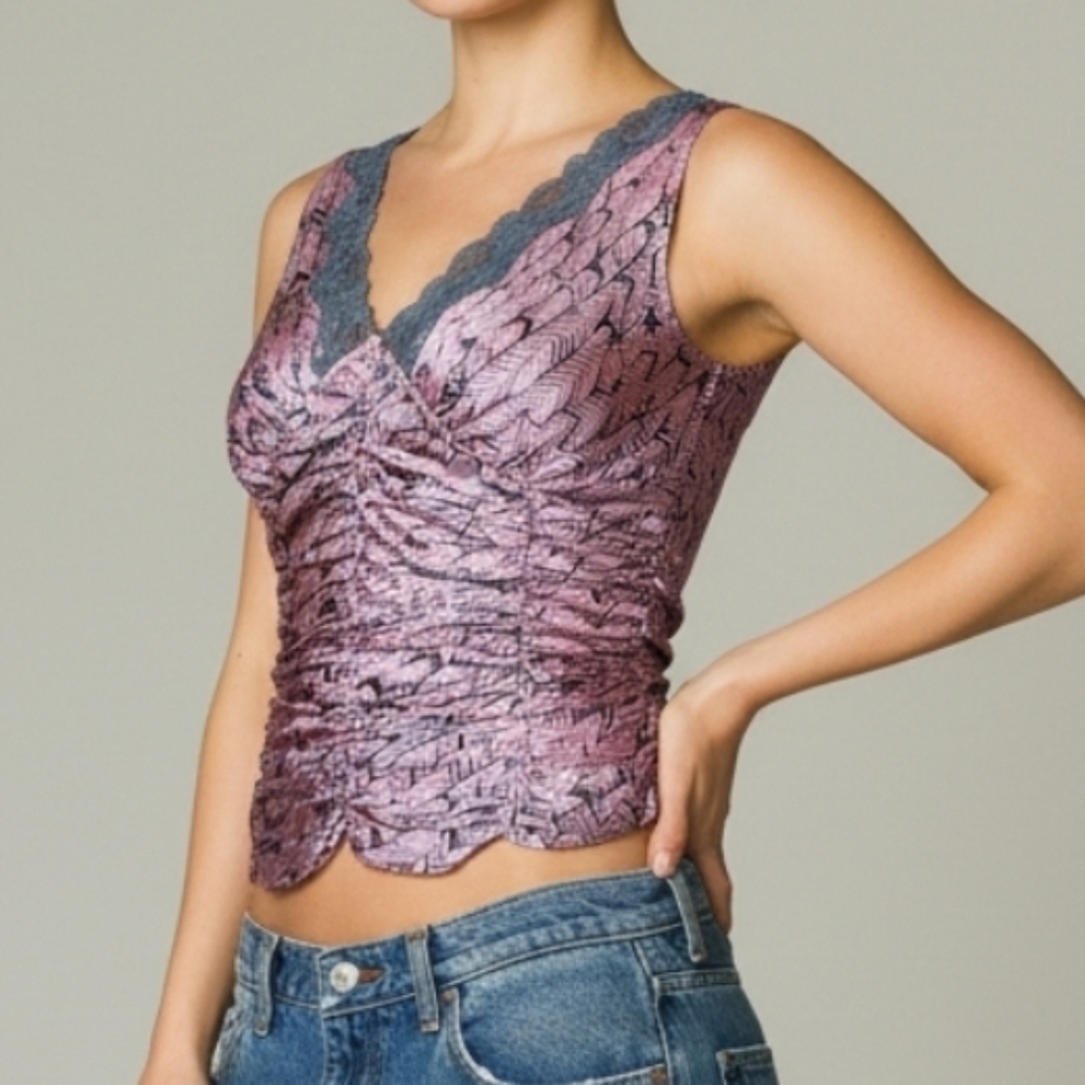 Y2K The LIMITED Silk Tank Top Pink Grey Ruched Side Zip Fairy Boho Size M